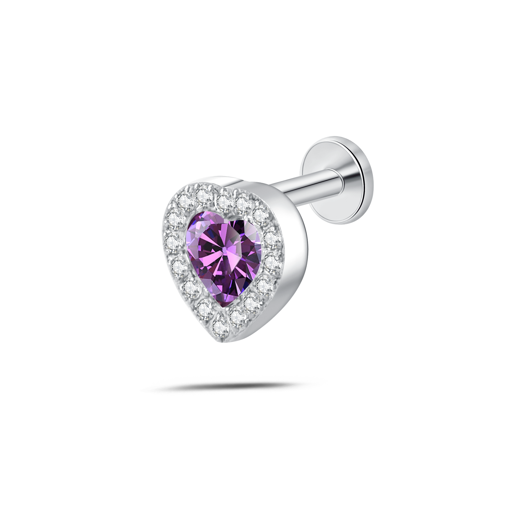 Piercing orecchio/naso cuore innamorato viola in argento - NovaNavel