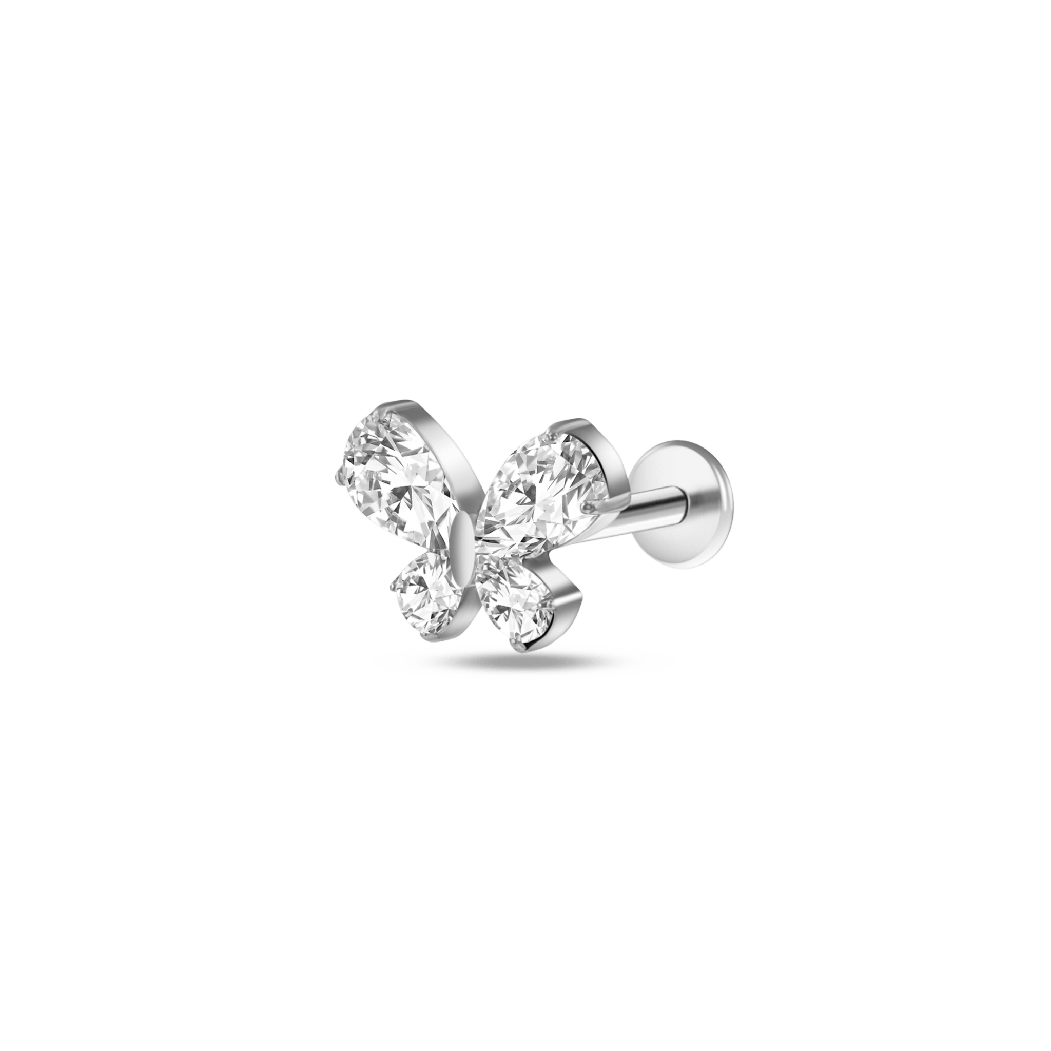 Piercing orecchio/naso farfalla bianca in argento - NovaNavel