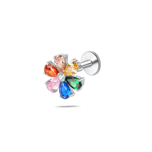 Piercing orecchio/naso flower arcobaleno in argento - NovaNavel