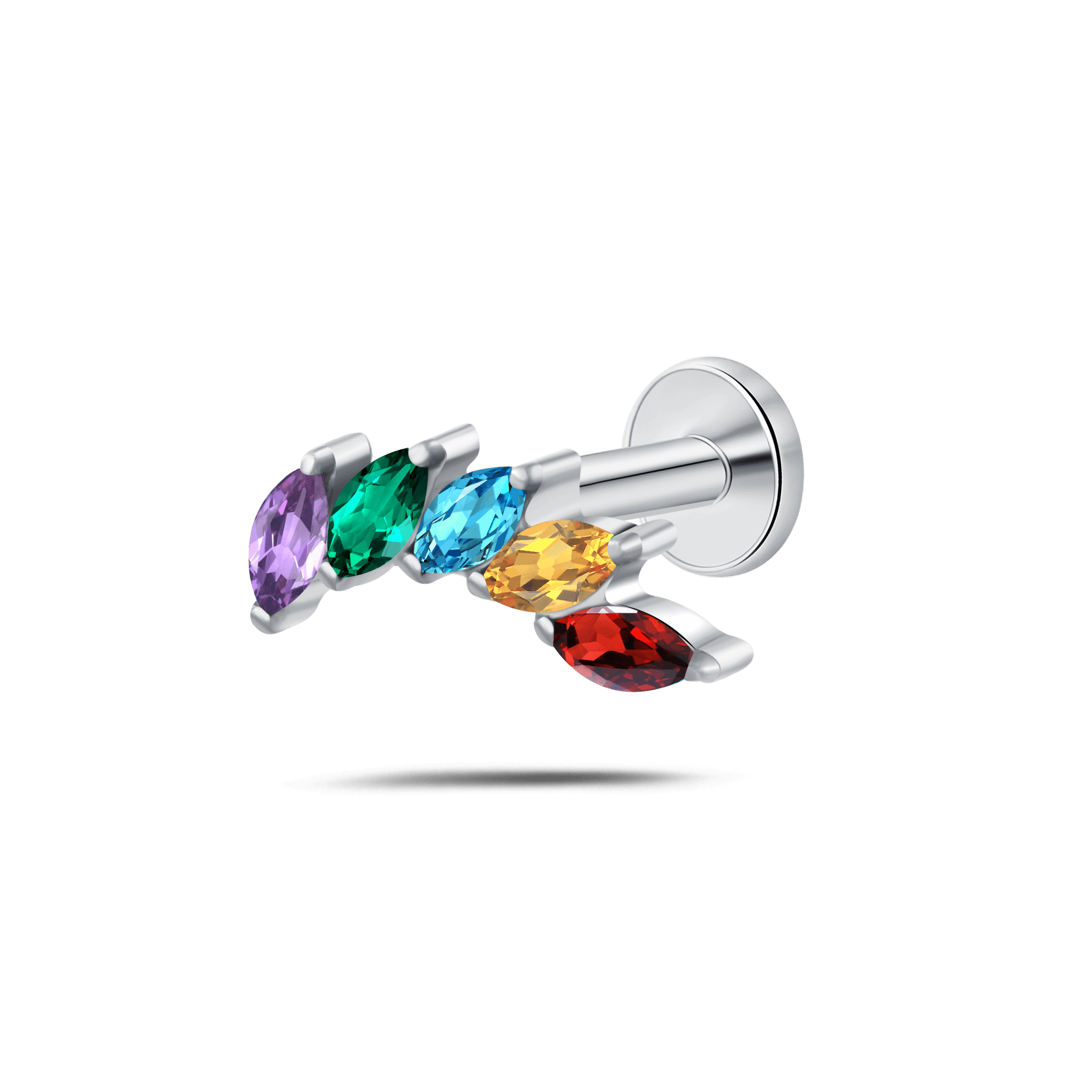 Piercing orecchio/naso foglia di cristallo arcobaleno in argento - NovaNavel