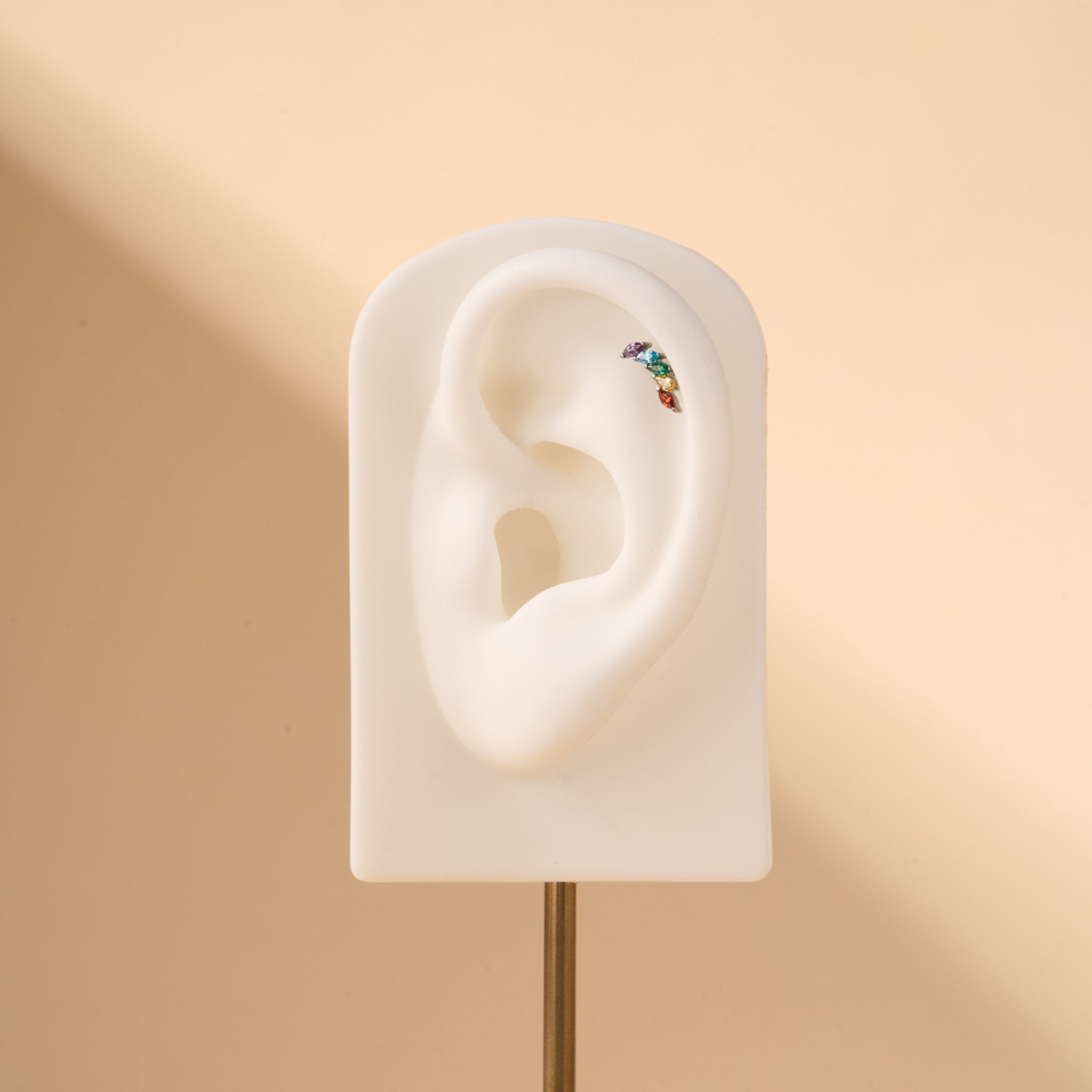 Piercing orecchio/naso foglia di cristallo arcobaleno in argento - NovaNavel