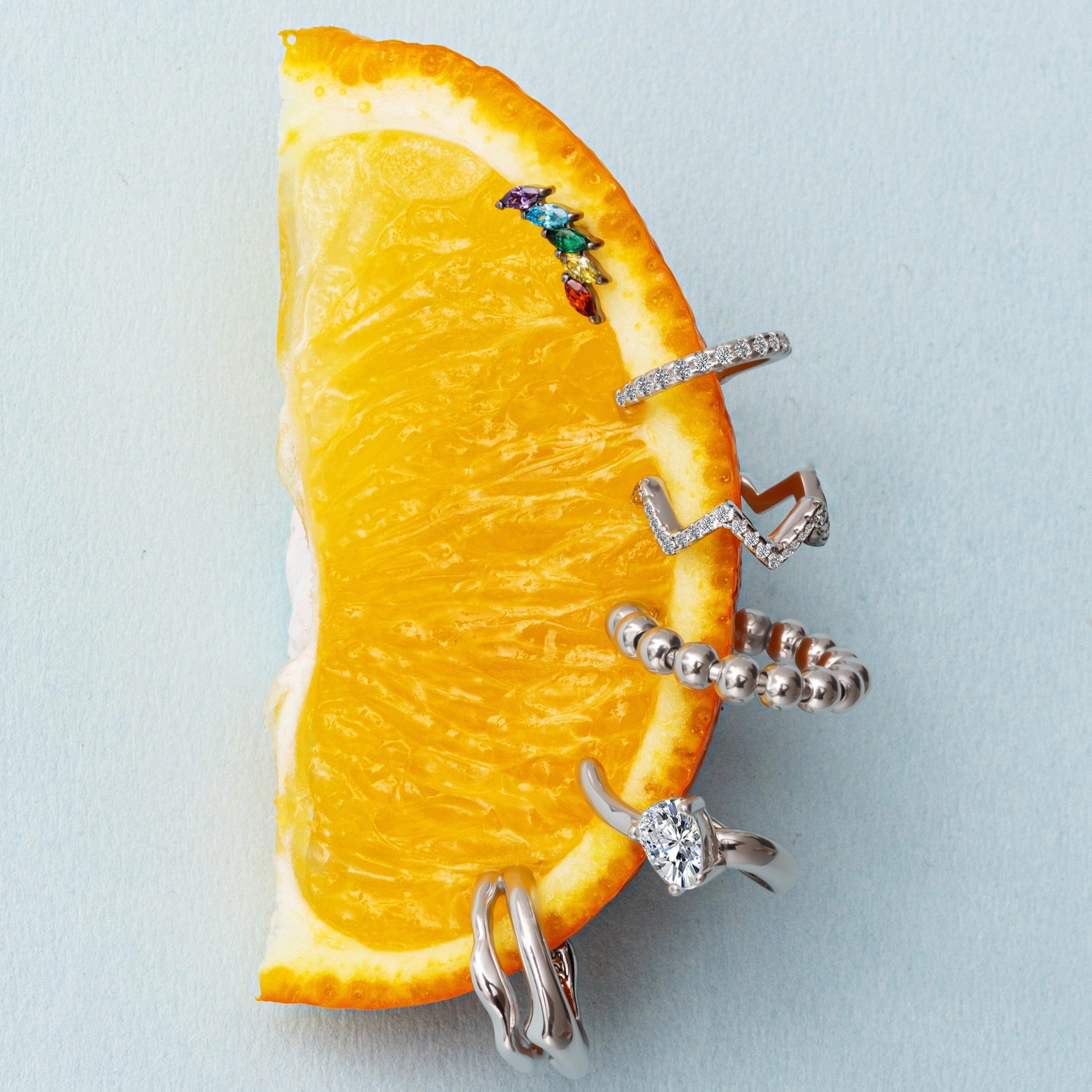 Piercing orecchio/naso foglia di cristallo arcobaleno in argento - NovaNavel