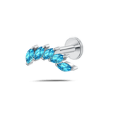 Piercing orecchio/naso foglia di cristallo azzurro in argento - NovaNavel