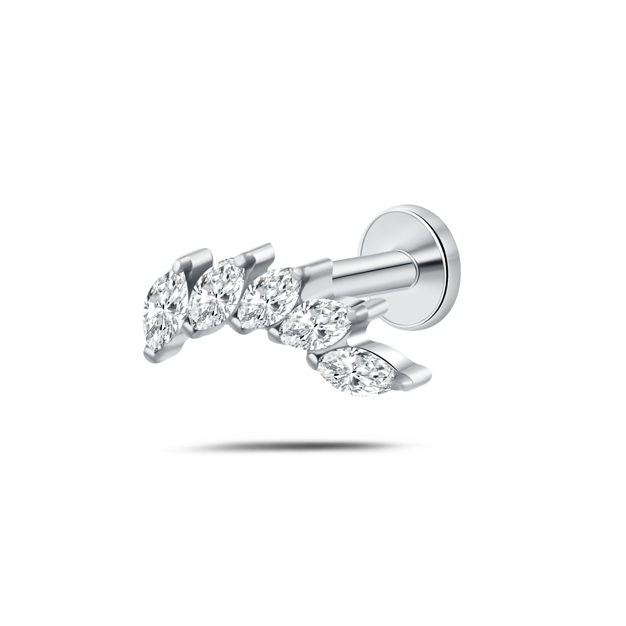 Piercing orecchio/naso foglia di cristallo bianca in argento - NovaNavel