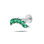 Piercing orecchio/naso foglia di cristallo verde in argento - NovaNavel