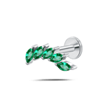 Piercing orecchio/naso foglia di cristallo verde in argento - NovaNavel