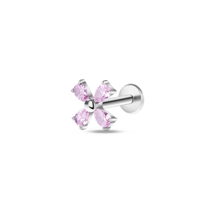 Piercing orecchio/naso foglioline rosa in argento - NovaNavel