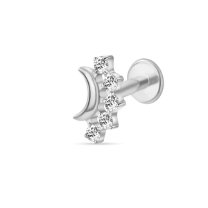 Piercing orecchio/naso luna con cristalli bianco in argento - NovaNavel