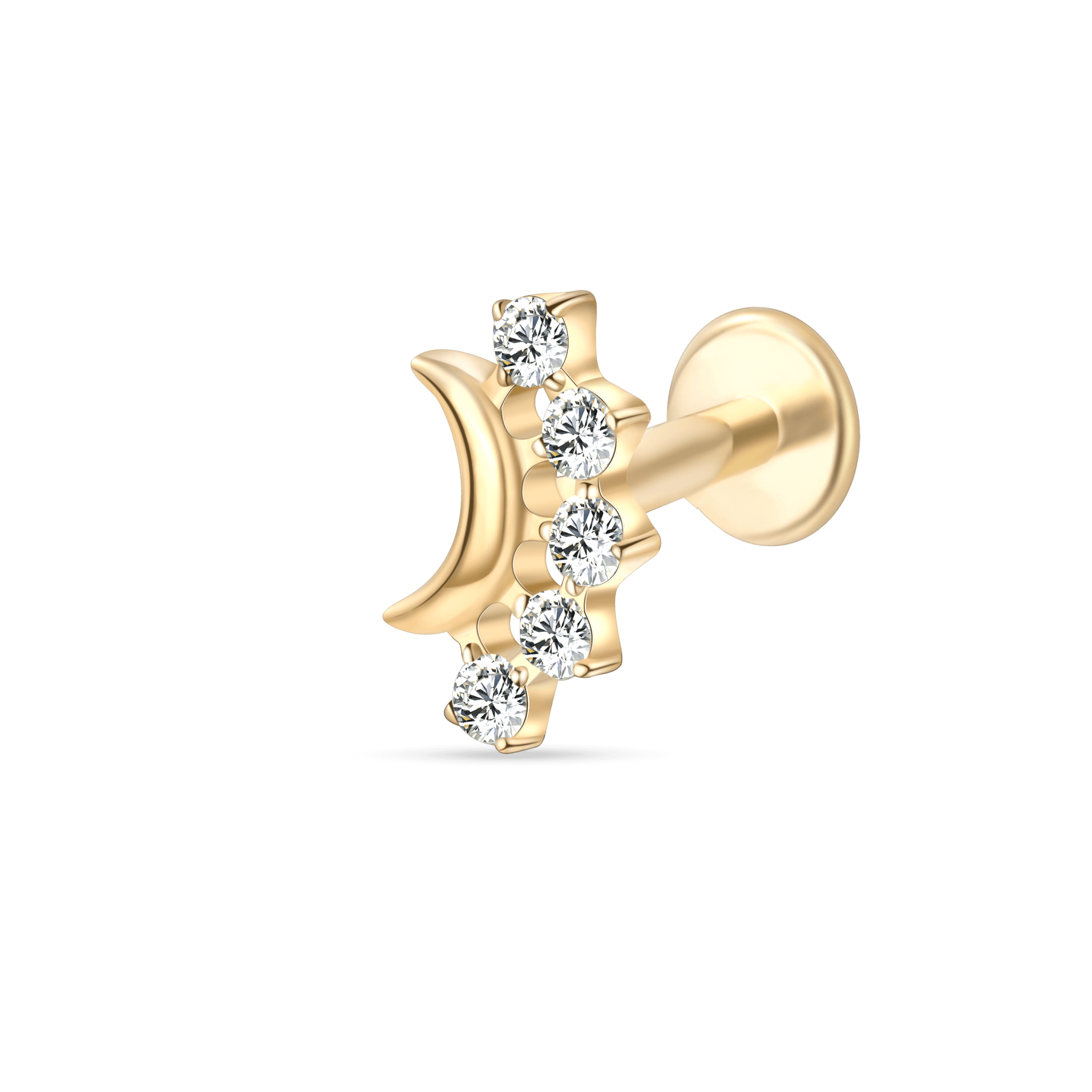 Piercing orecchio/naso luna con cristalli bianco in oro - NovaNavel