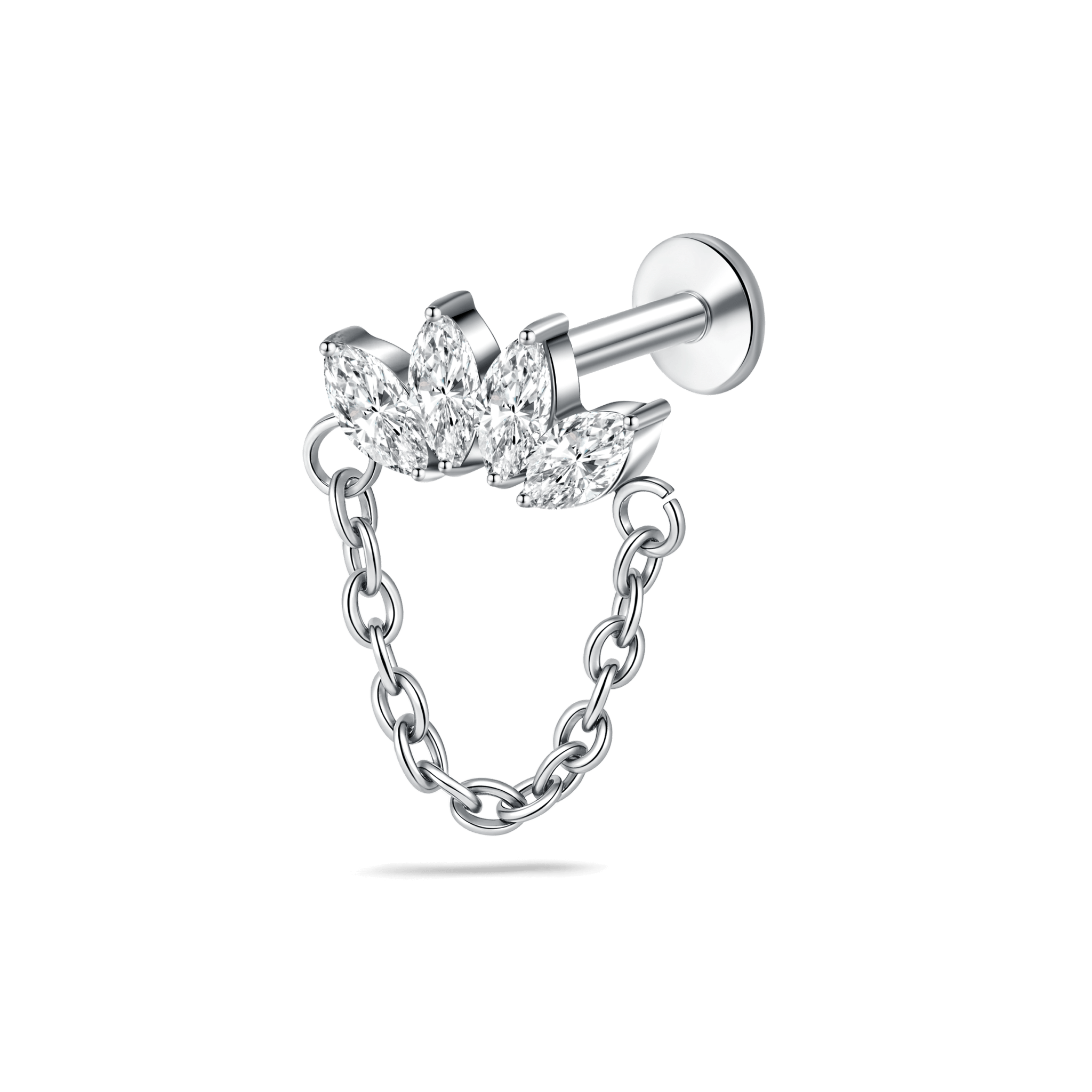 Piercing orecchio/naso marquise con catena in argento - NovaNavel