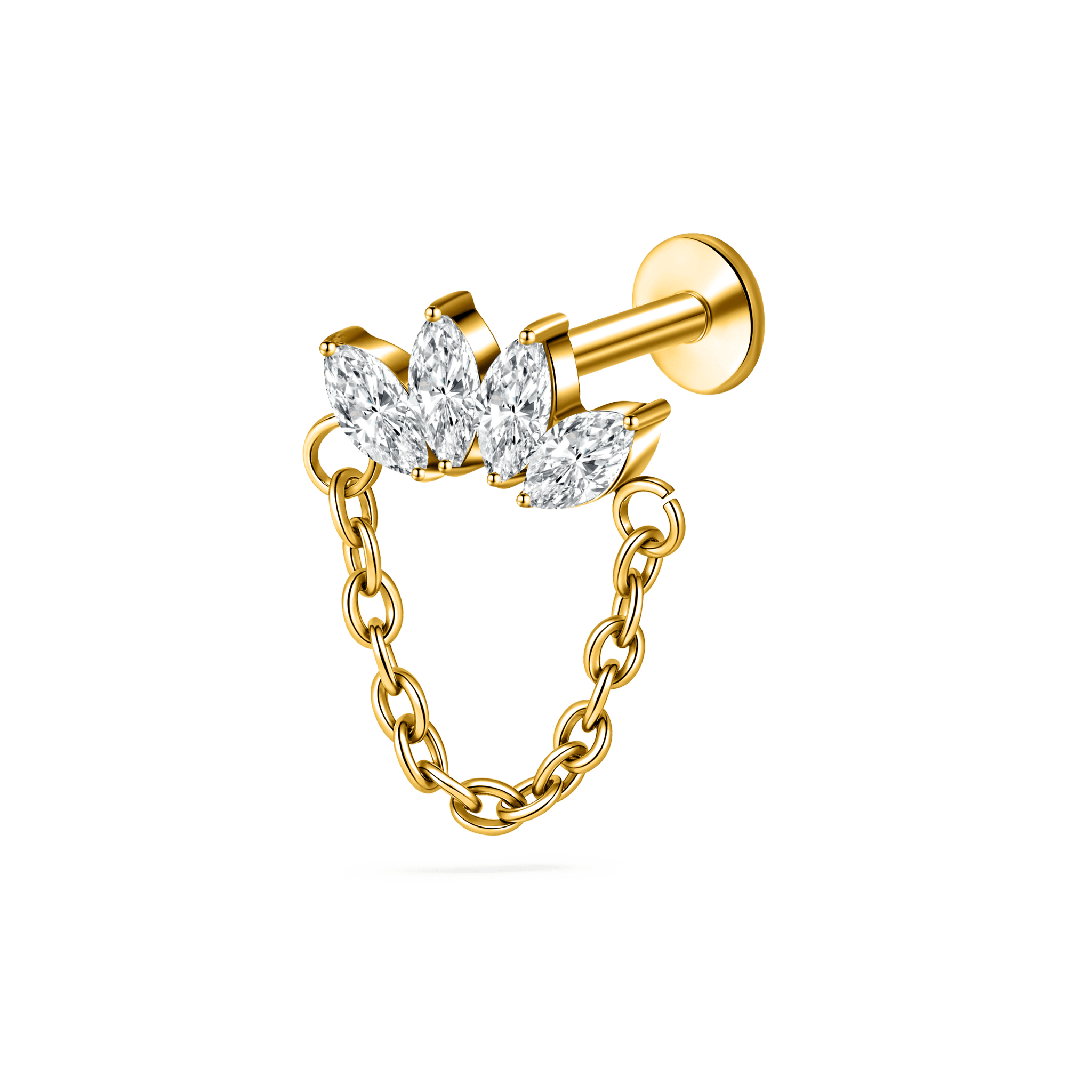 Piercing orecchio/naso marquise con catena in oro - NovaNavel