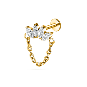Piercing orecchio/naso marquise con catena in oro - NovaNavel