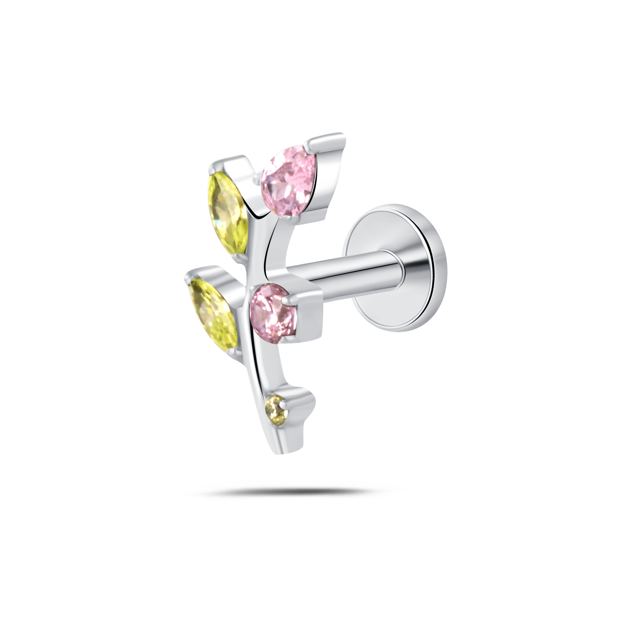 Piercing orecchio/naso ramo di luce rosa e verde in argento - NovaNavel
