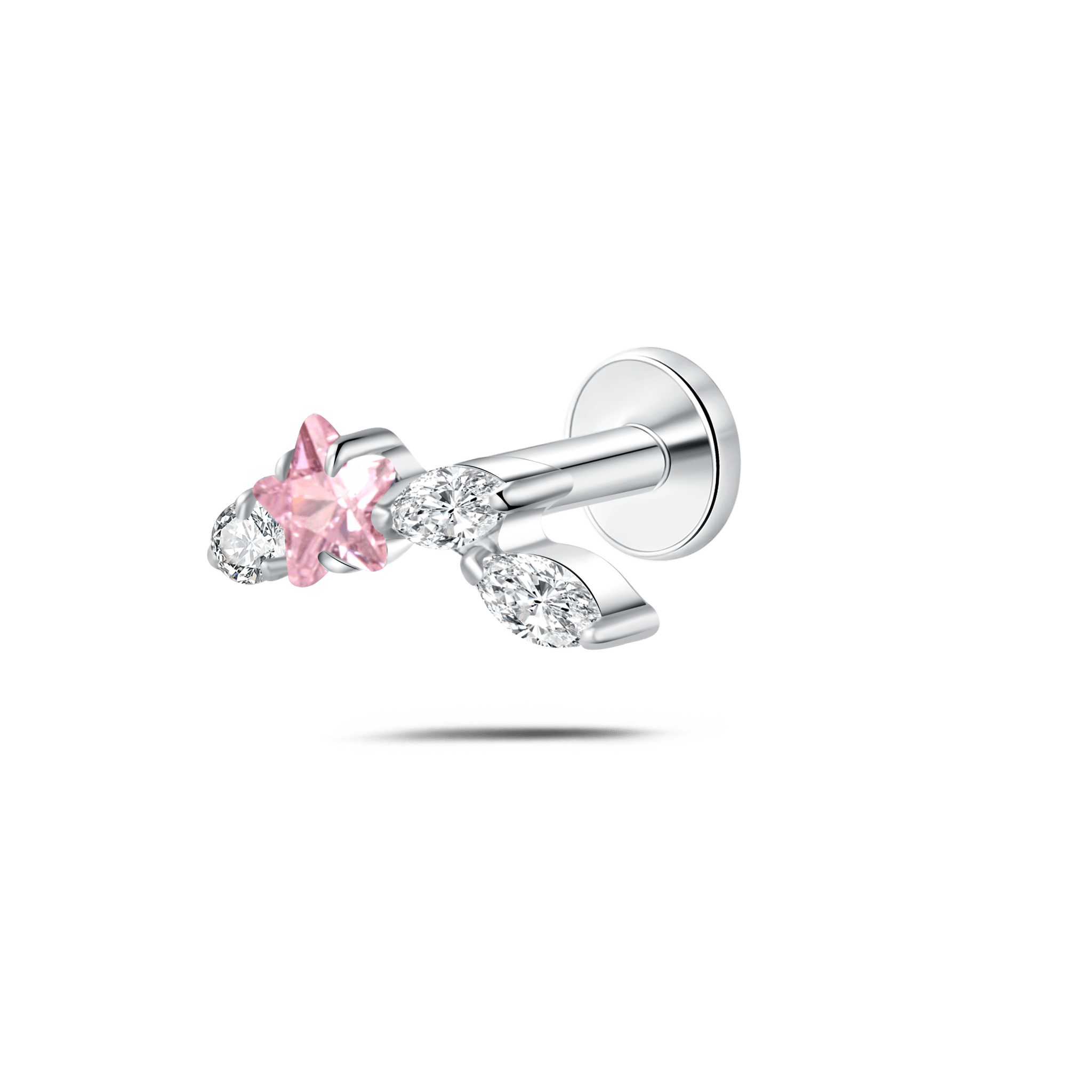 Piercing orecchio/naso ramo stellato rosa e bianco in argento - NovaNavel