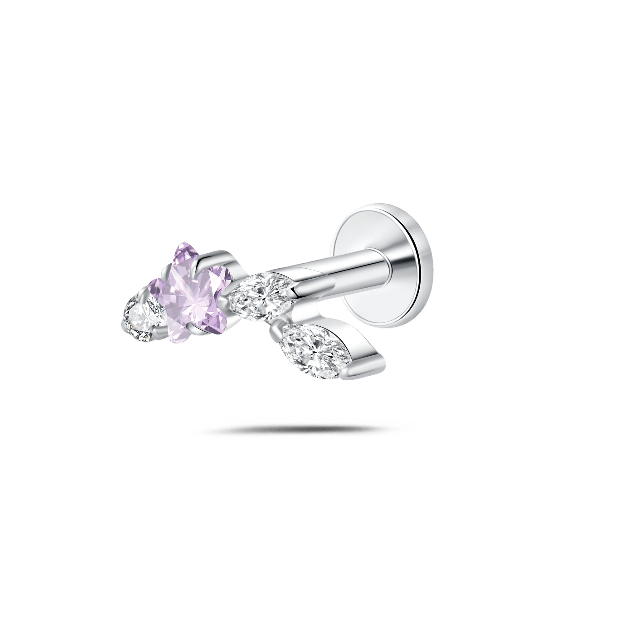 Piercing orecchio/naso ramo stellato viola e bianco in argento - NovaNavel