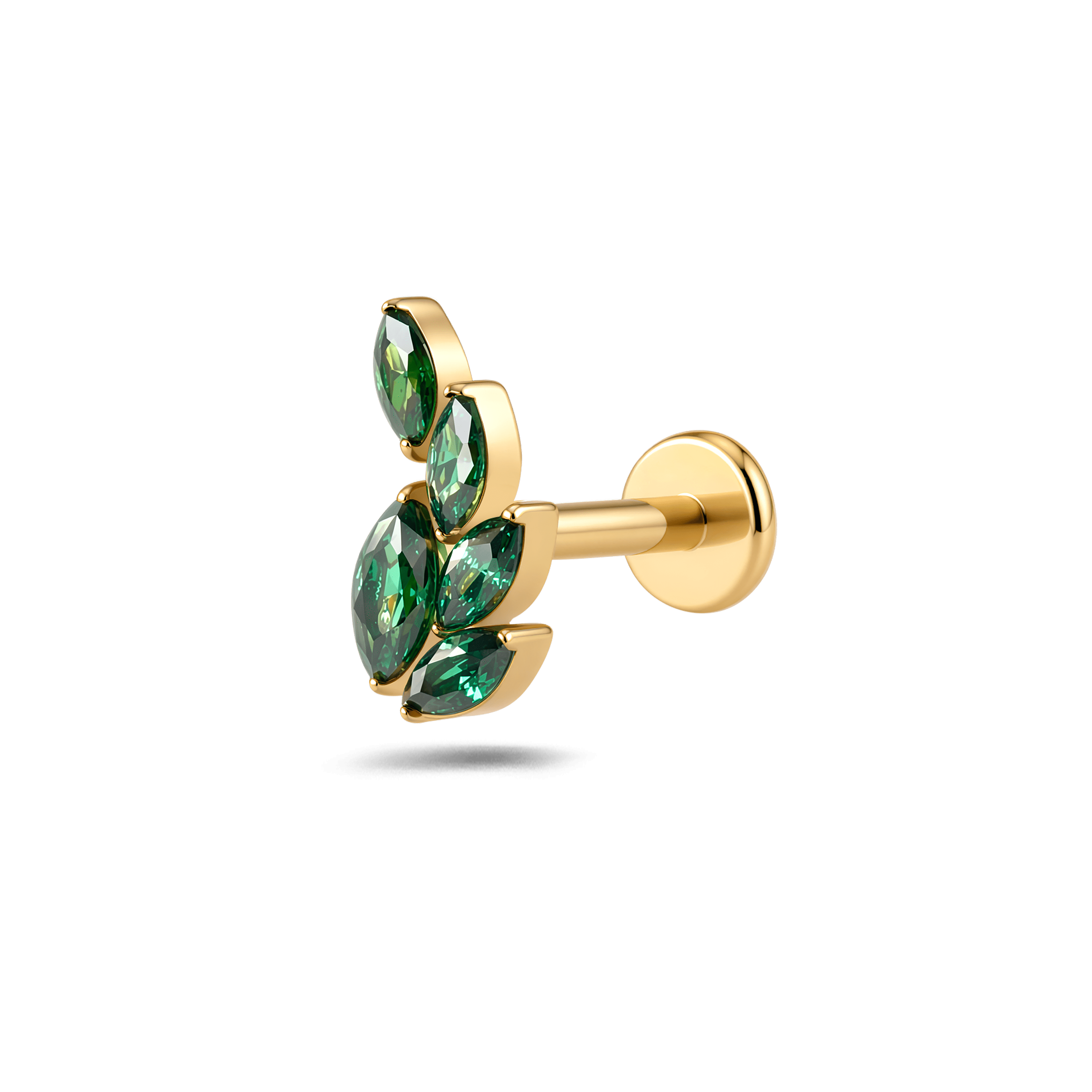 Piercing orecchio/naso ramoscello verde in oro - NovaNavel®