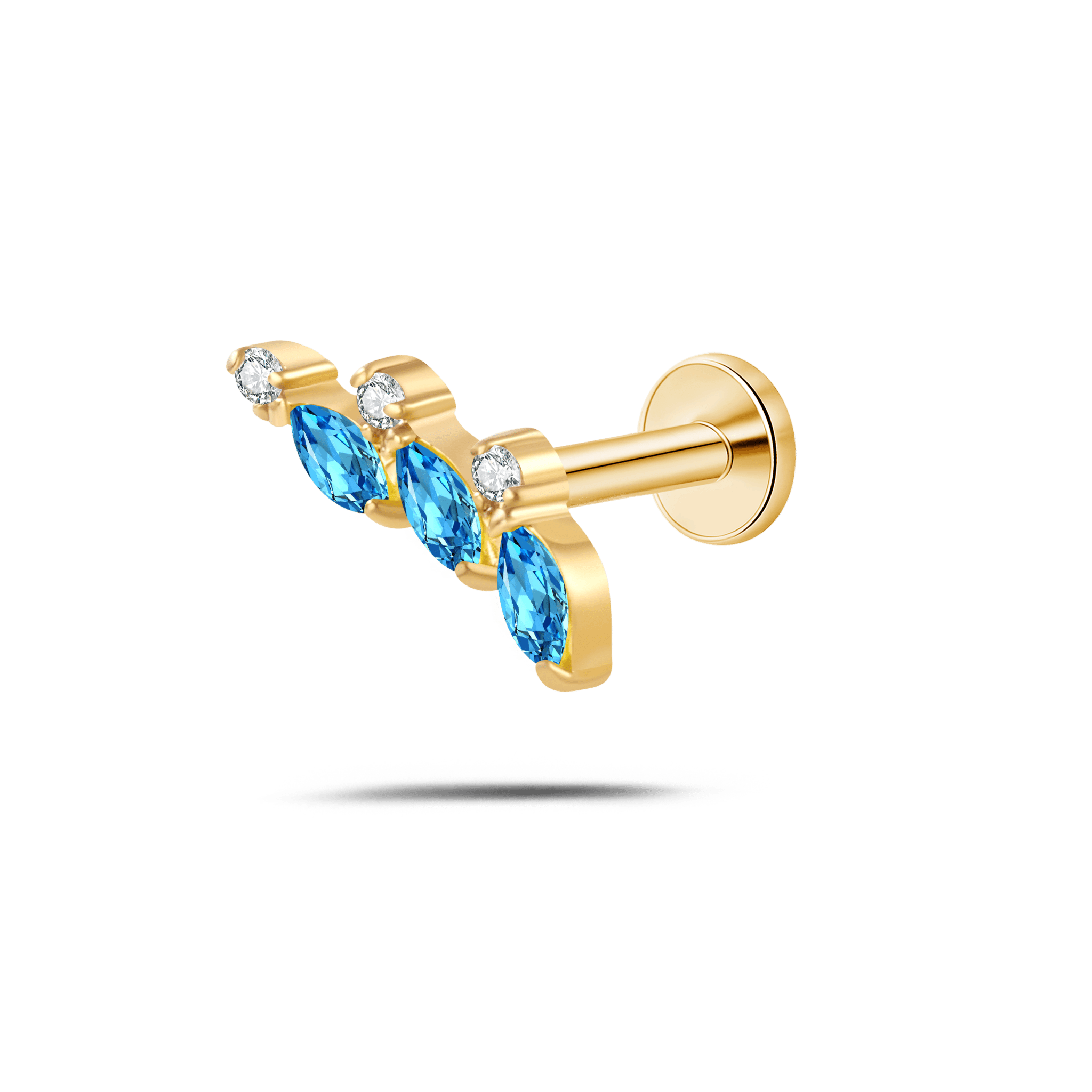 Piercing orecchio/naso trilogy ramato azzurro e bianco in oro - NovaNavel