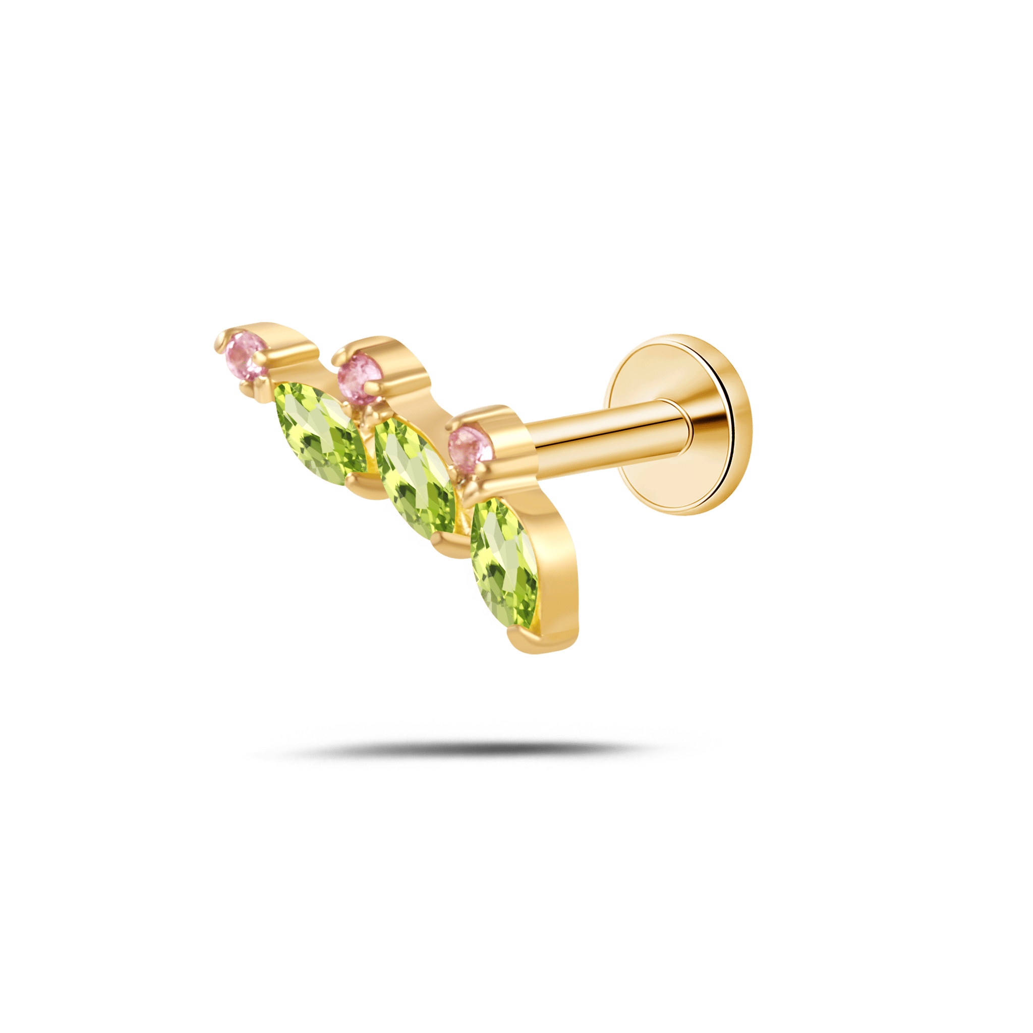 Piercing orecchio/naso trilogy ramato verde e rosa in oro - NovaNavel