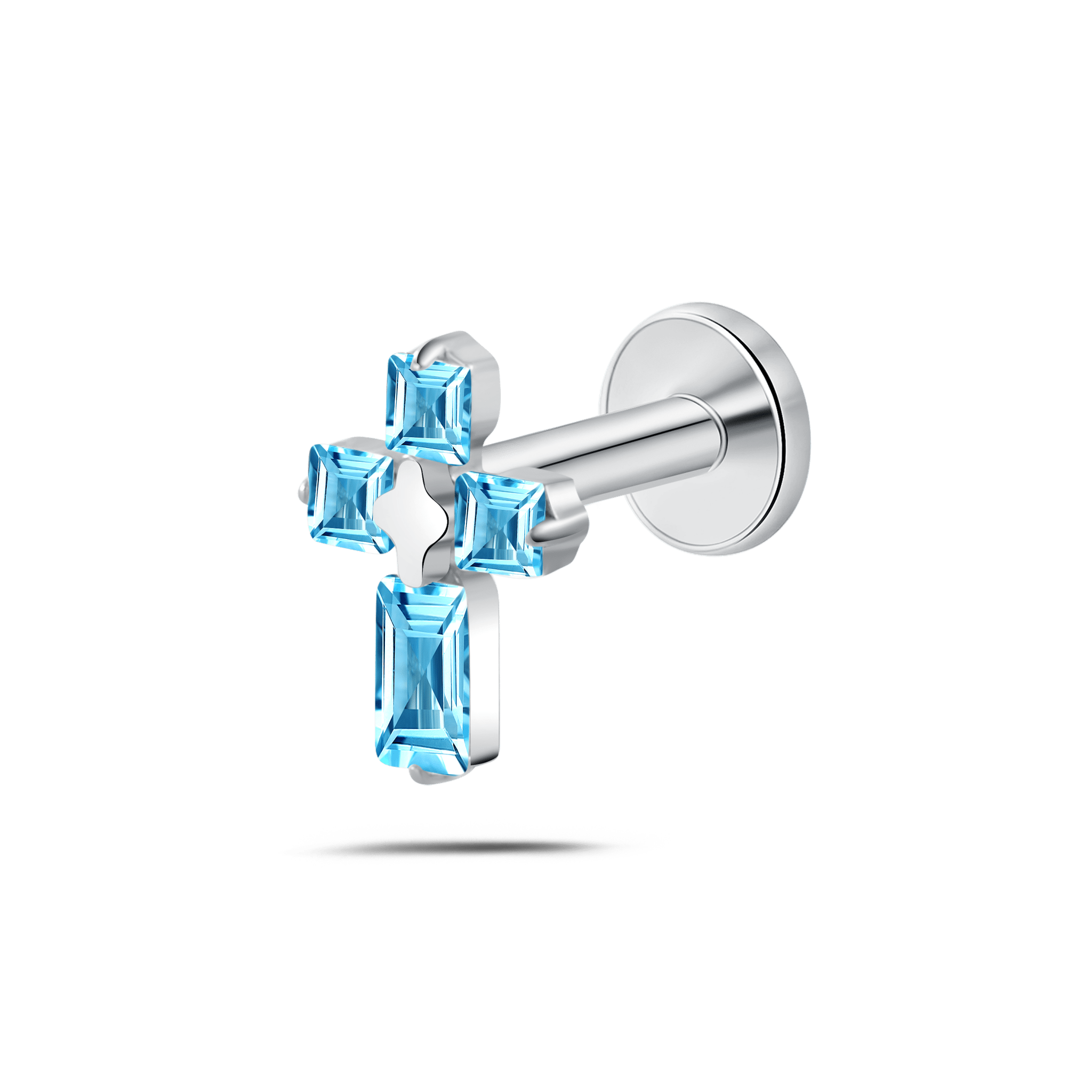 Piercing orecchio/naso/bocca croce gotica azzurra in argento - NovaNavel