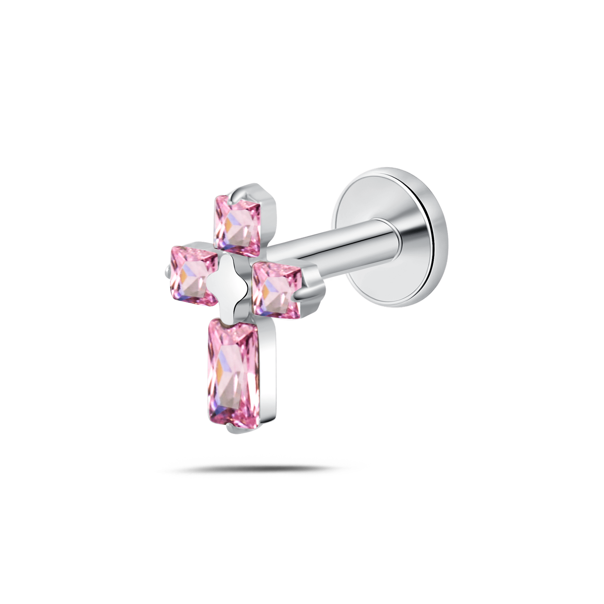 Piercing orecchio/naso/bocca croce gotica rosa in argento - NovaNavel