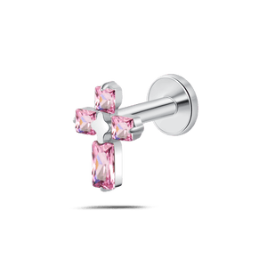 Piercing orecchio/naso/bocca croce gotica rosa in argento - NovaNavel