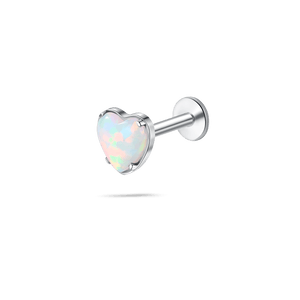 Piercing orecchio/naso/bocca cuore bianco opale in argento - NovaNavel