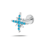 Piercing orecchio/naso/bocca fiocco di neve azzurro in argento - NovaNavel