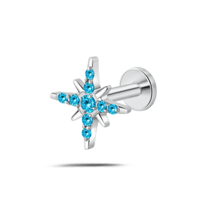 Piercing orecchio/naso/bocca fiocco di neve azzurro in argento - NovaNavel