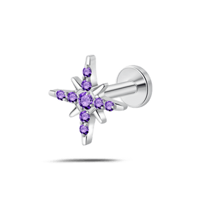 Piercing orecchio/naso/bocca fiocco di neve viola in argento - NovaNavel