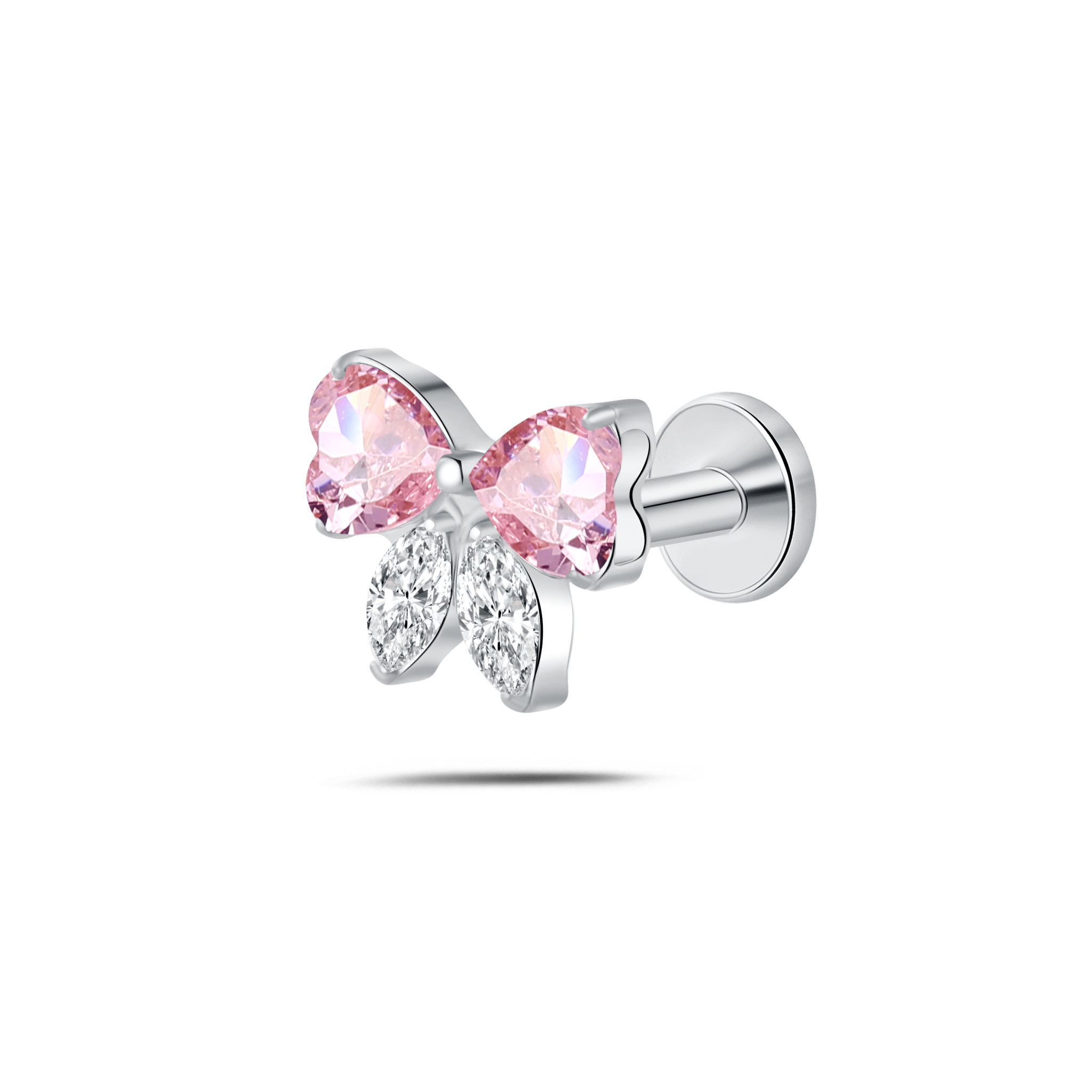 Piercing orecchio/naso/bocca fiocco di sogno rosa e bianco in argento - NovaNavel