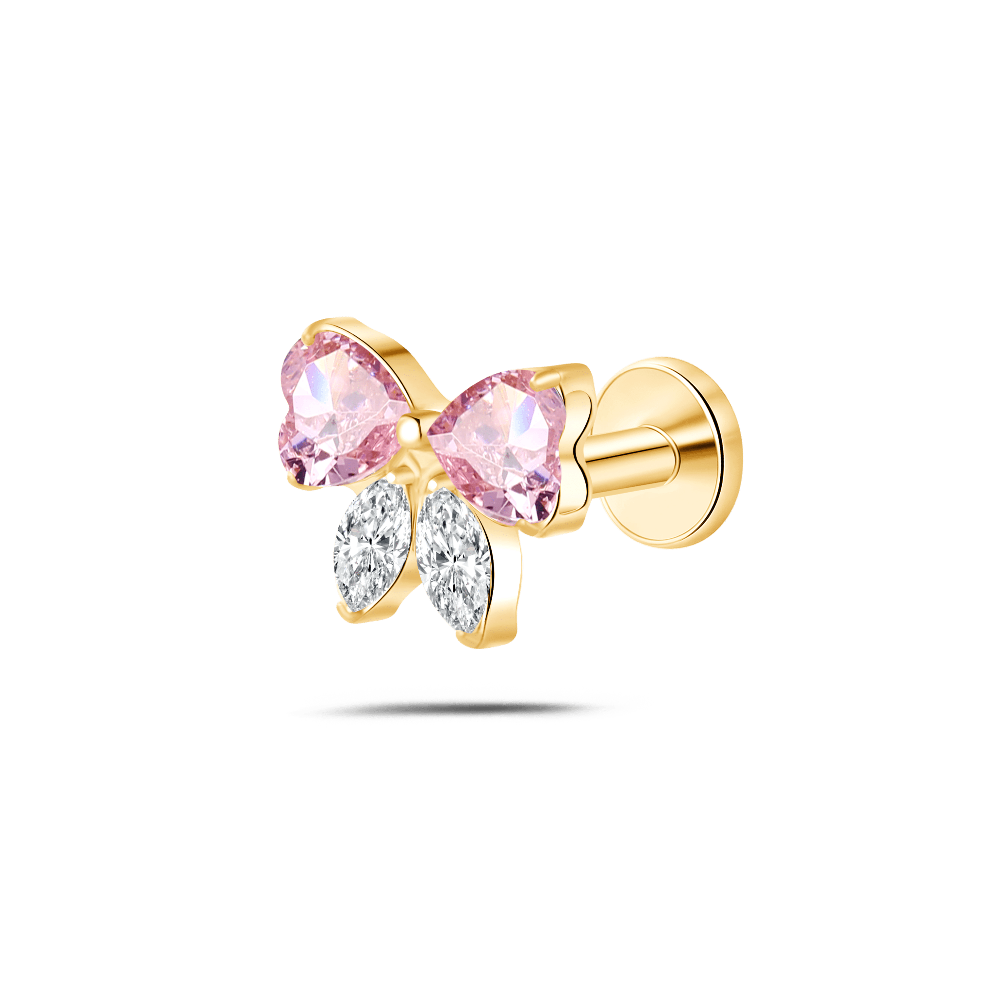 Piercing orecchio/naso/bocca fiocco di sogno rosa e bianco in oro - NovaNavel