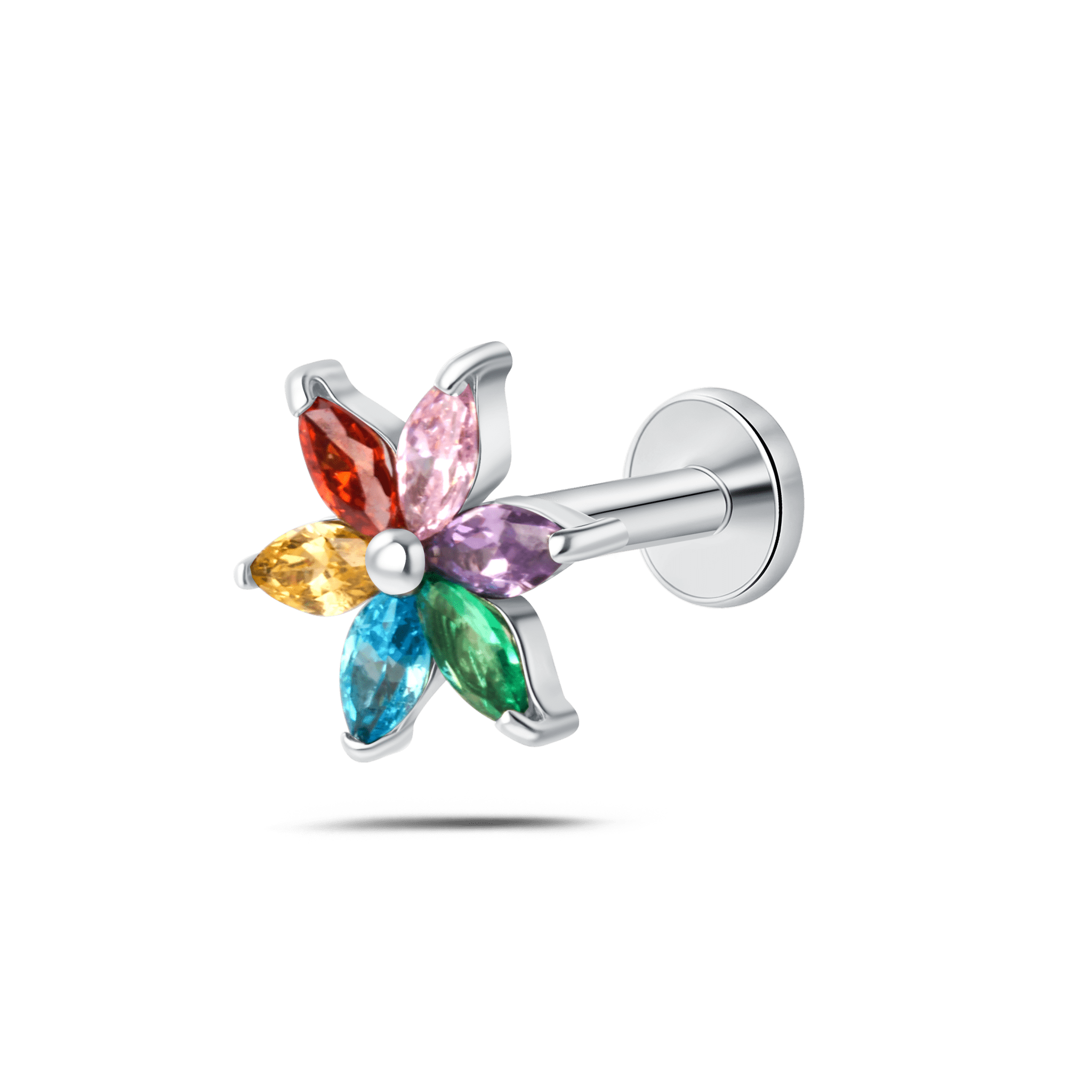 Piercing orecchio/naso/bocca fiore aurora arcobaleno in argento - NovaNavel