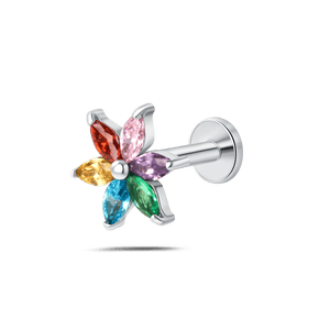 Piercing orecchio/naso/bocca fiore aurora arcobaleno in argento - NovaNavel