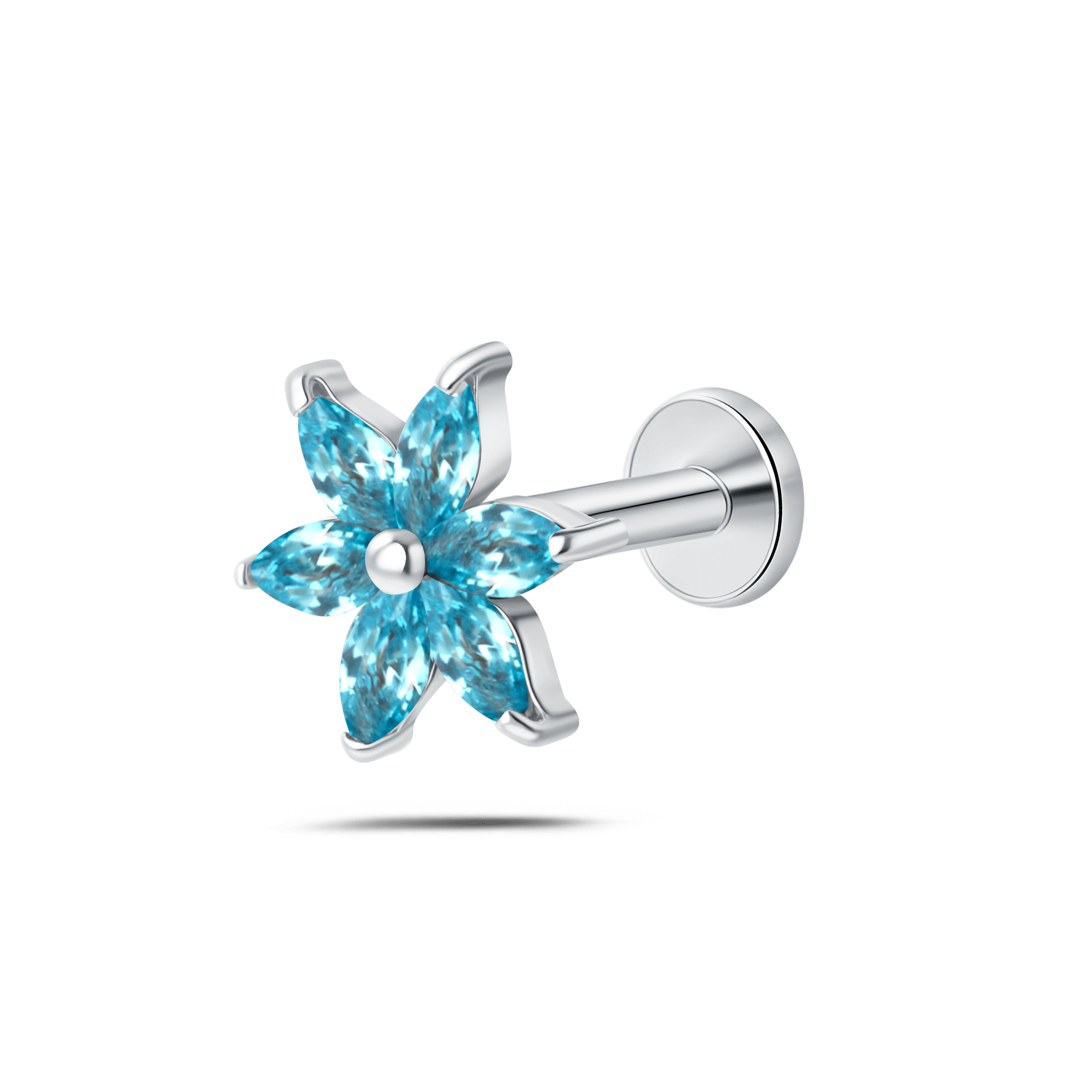 Piercing orecchio/naso/bocca fiore aurora azzurro in argento - NovaNavel
