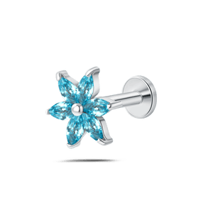 Piercing orecchio/naso/bocca fiore aurora azzurro in argento - NovaNavel