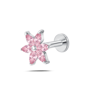 Piercing orecchio/naso/bocca fiore aurora rosa in argento - NovaNavel