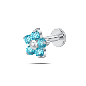 Piercing orecchio/naso/bocca fiore violetta azzurro in argento - NovaNavel
