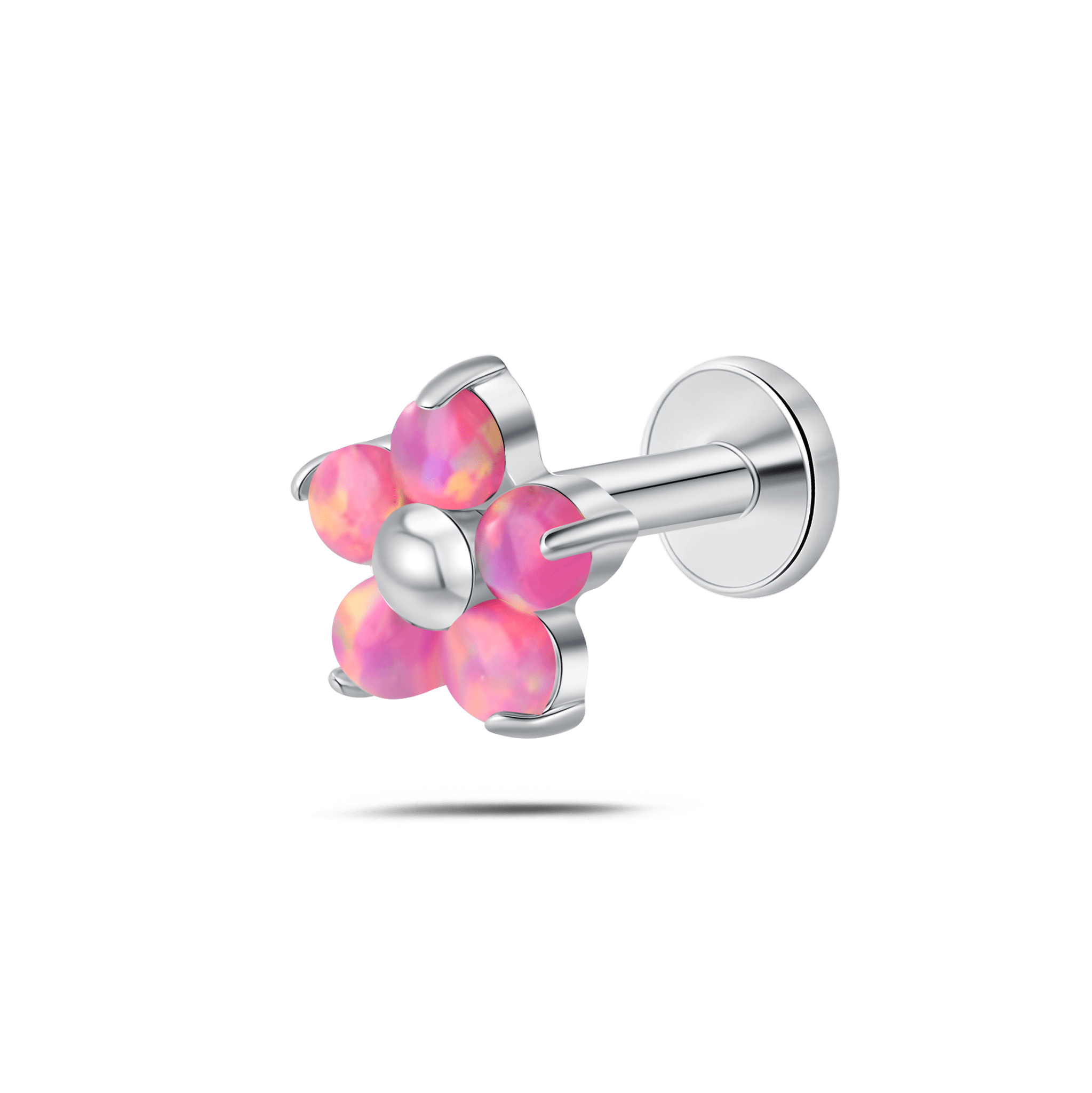 Piercing orecchio/naso/bocca fiore violetta fucsia opale in argento - NovaNavel