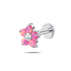 Piercing orecchio/naso/bocca fiore violetta fucsia opale in argento - NovaNavel