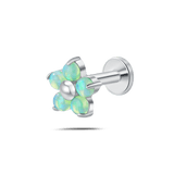 Piercing orecchio/naso/bocca fiore violetta verde opale in argento - NovaNavel