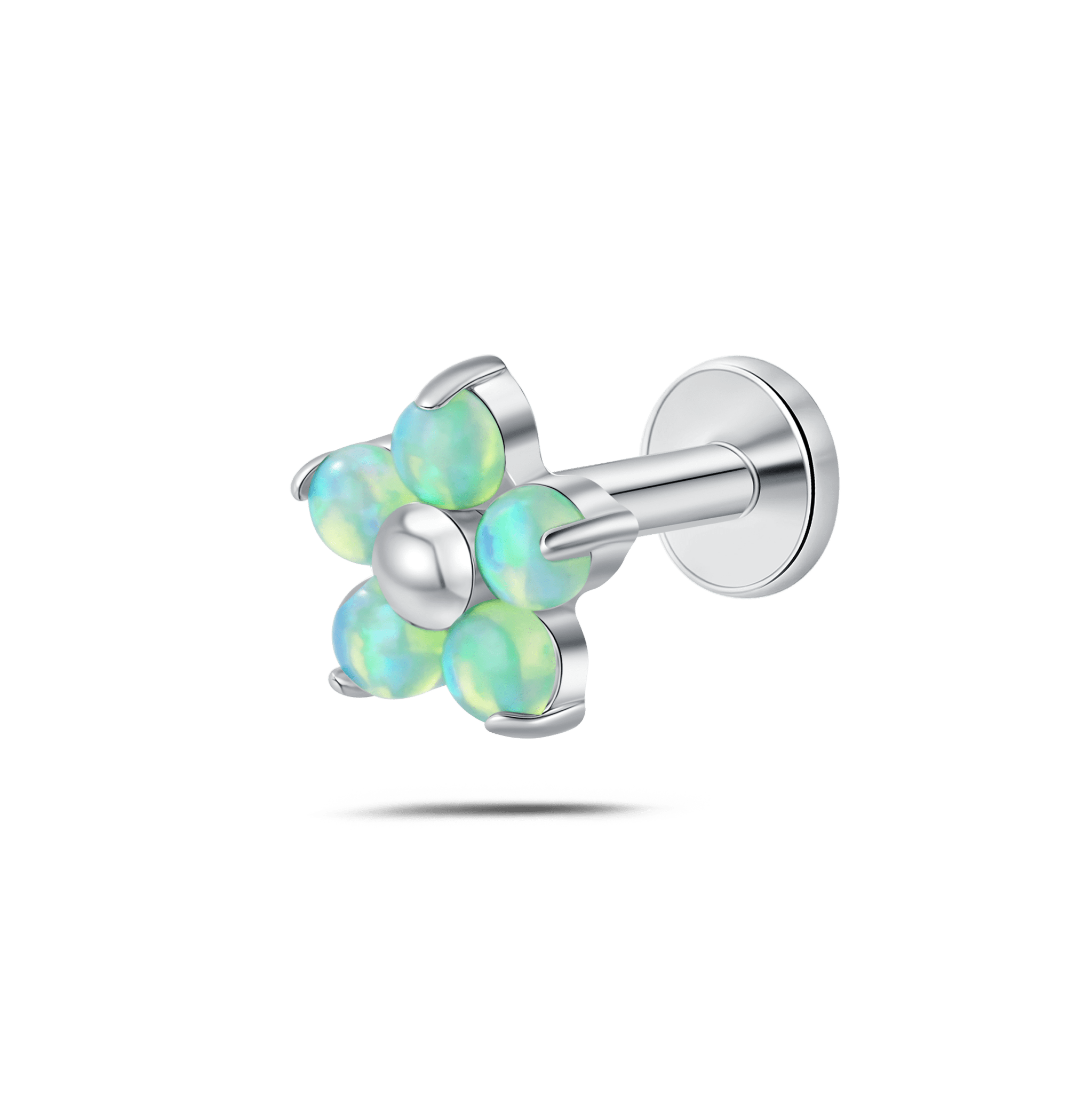 Piercing orecchio/naso/bocca fiore violetta verde opale in argento - NovaNavel