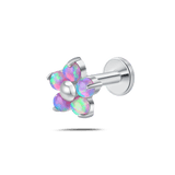 Piercing orecchio/naso/bocca fiore violetta viola opale in argento - NovaNavel