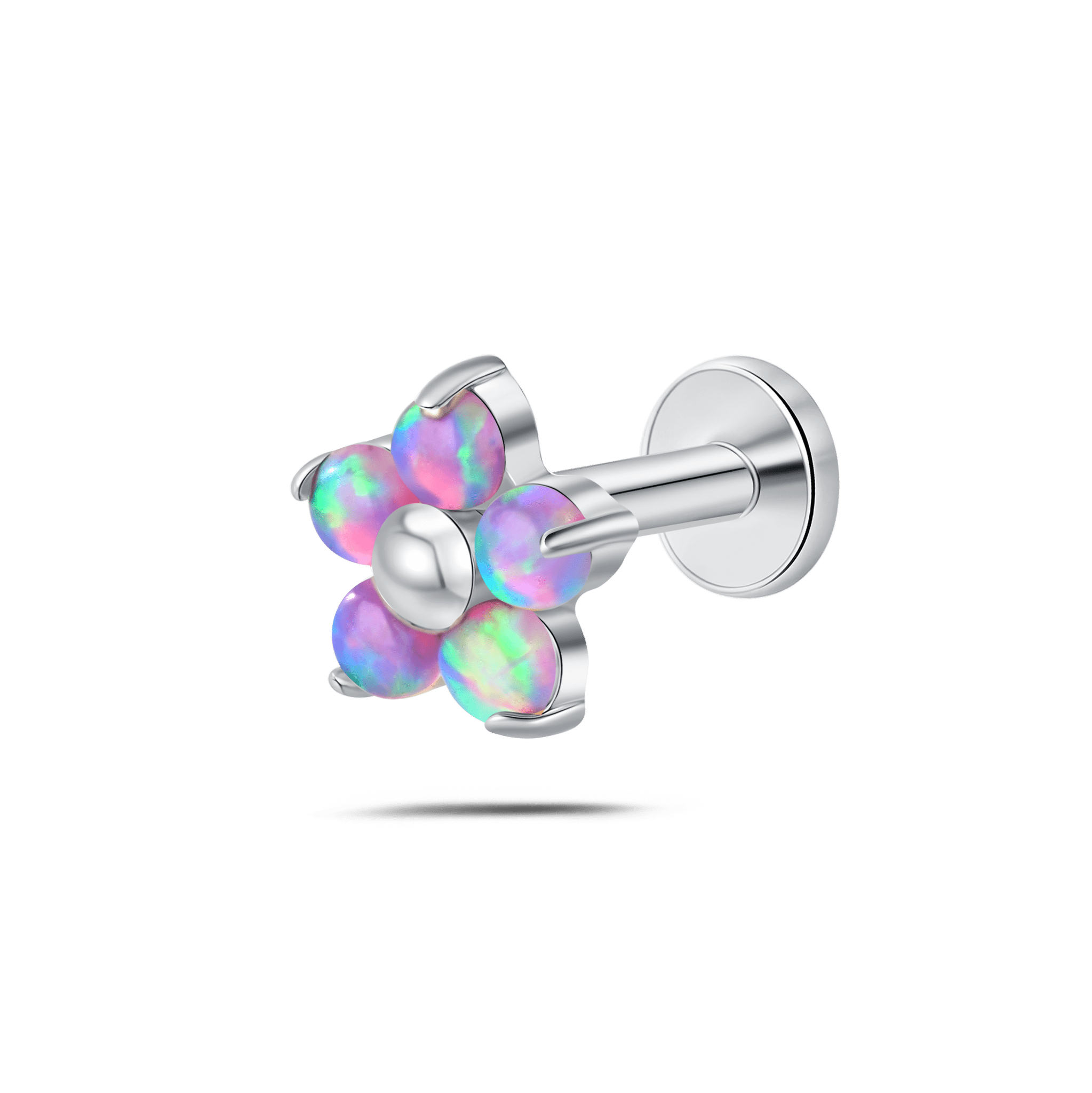 Piercing orecchio/naso/bocca fiore violetta viola opale in argento - NovaNavel