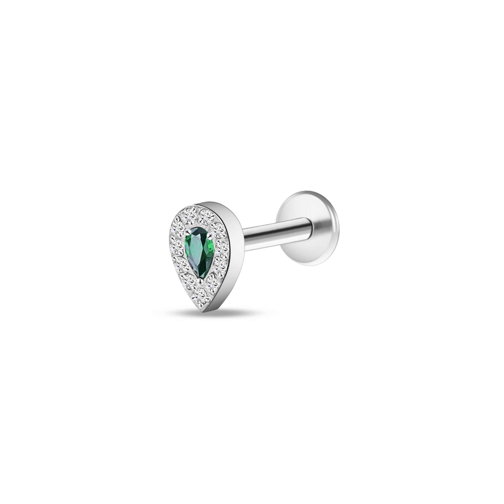 Piercing orecchio/naso/bocca goccia di luce verde in argento - NovaNavel