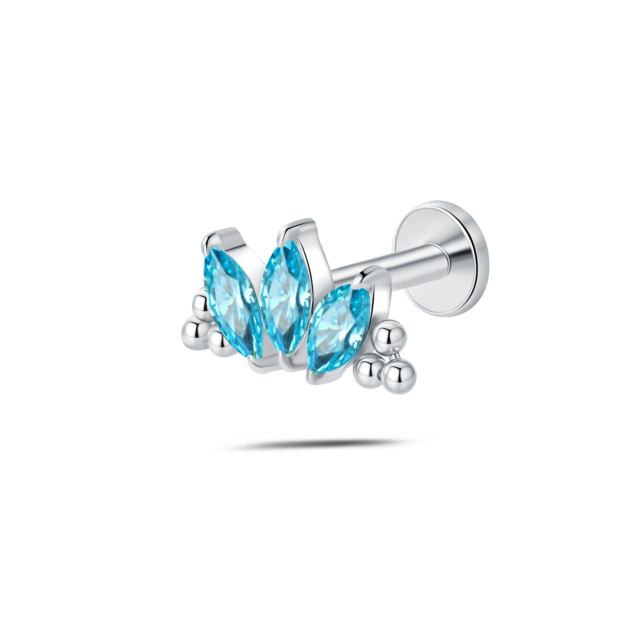 Piercing orecchio/naso/bocca loto di ghiaccio azzurro in argento - NovaNavel