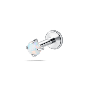 Piercing orecchio/naso/bocca luminoso bianco opale in argento - NovaNavel