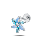 Piercing orecchio/naso/bocca stella alpina azzurro multicolor in argento - NovaNavel