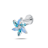 Piercing orecchio/naso/bocca stella alpina azzurro multicolor in argento - NovaNavel