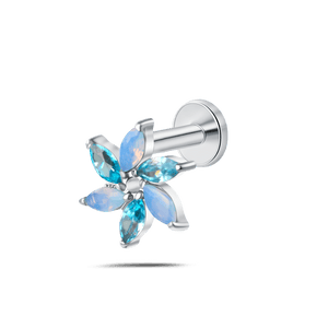 Piercing orecchio/naso/bocca stella alpina azzurro multicolor in argento - NovaNavel