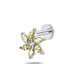 Piercing orecchio/naso/bocca stella alpina gialla multicolor in argento - NovaNavel